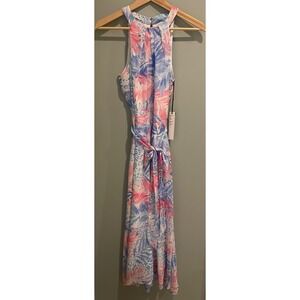Nicole Miller New York Floral Halter Maxi Dress‎ Pink Blue White Size 6